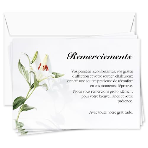 UTTSCHEID Cartes Remerciement - Deuil – Condoléances - Décès Obsèques - Cartes avec Enveloppes – Format A6 (10,5 x 14,8 cm) - Fleur de lys