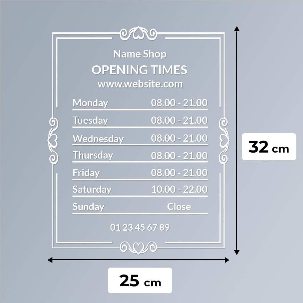 Autocollant sticker horaires vitrine magasin personnalisé - Design 3