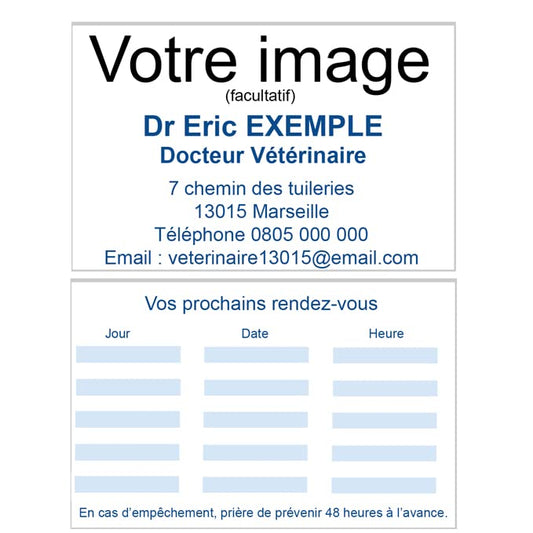 500 Cartes de rendez-vous personnalisées - Format carte de crédit (90 x 54 mm) - 250 g/m²