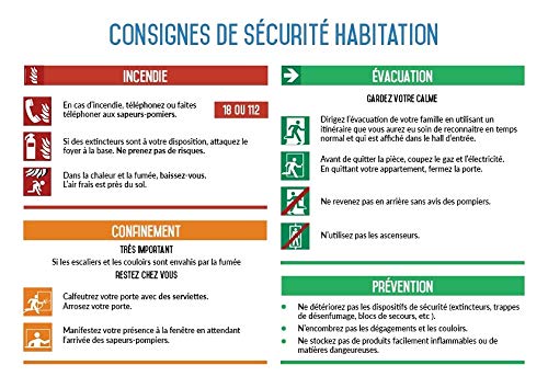 Autocollant vinyl - Consignes de sécurité habitation - L.300 x H.200 mm
