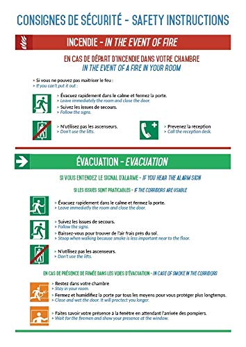 Autocollant vinyl waterproof - Consignes de sécurité (Chambres) - L.200 x H.300 mm
