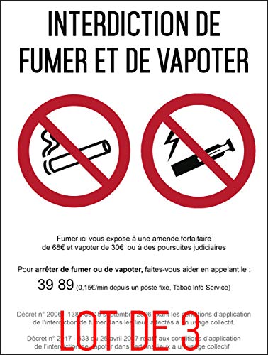 Interdiction interdit de fumer et vapoter - Autocollant vinyl waterproof - L.148 x H.210 mm