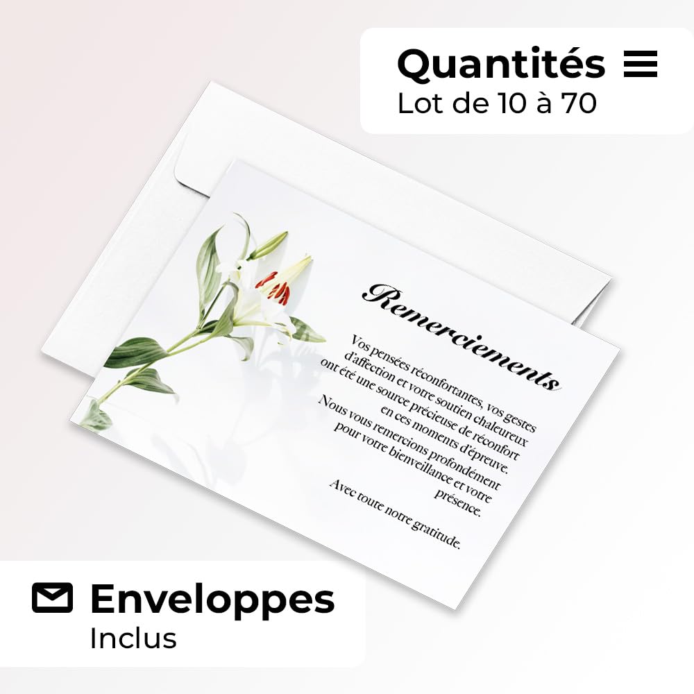 UTTSCHEID Cartes Remerciement - Deuil – Condoléances - Décès Obsèques - Cartes avec Enveloppes – Format A6 (10,5 x 14,8 cm) - Fleur de lys