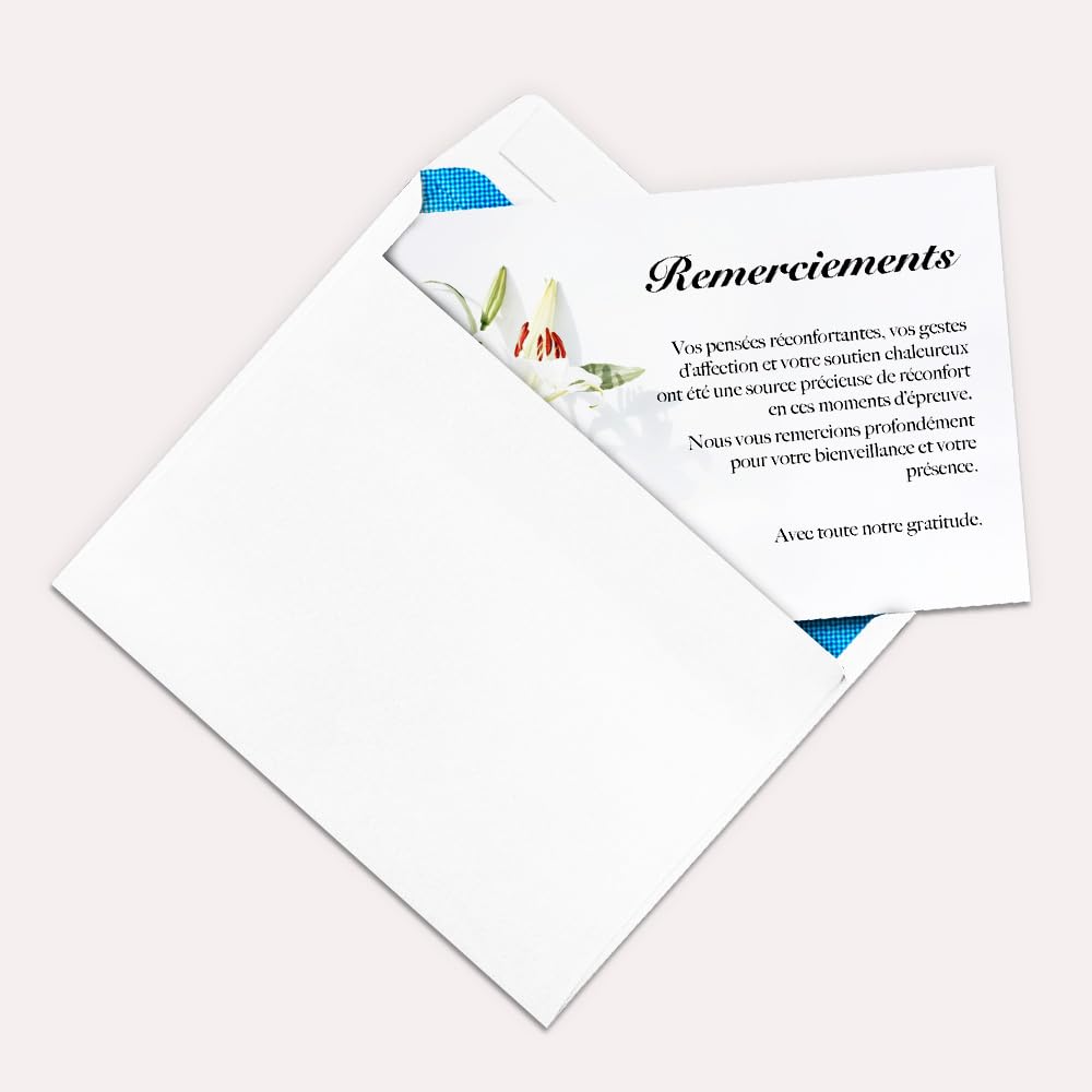 UTTSCHEID Cartes Remerciement - Deuil – Condoléances - Décès Obsèques - Cartes avec Enveloppes – Format A6 (10,5 x 14,8 cm) - Fleur de lys