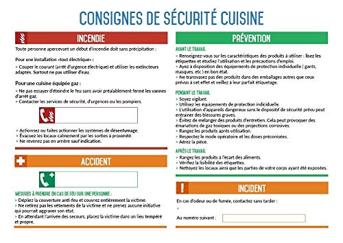 Autocollant vinyl - Consignes de sécurité cuisine - L.300 x H.200 mm