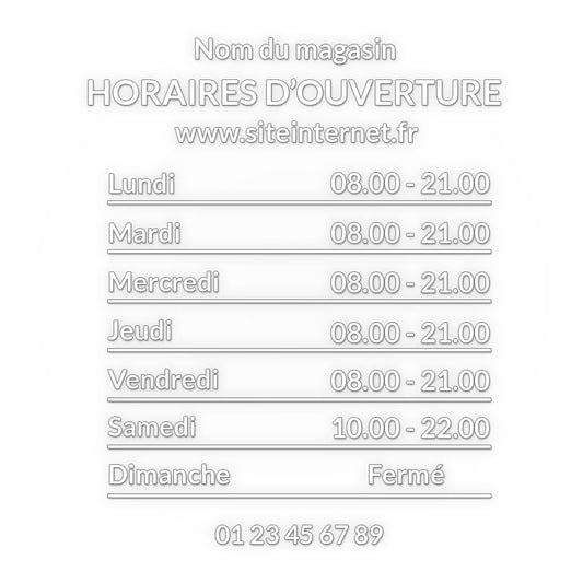 Autocollant sticker horaires vitrine magasin personnalisé - Design 2