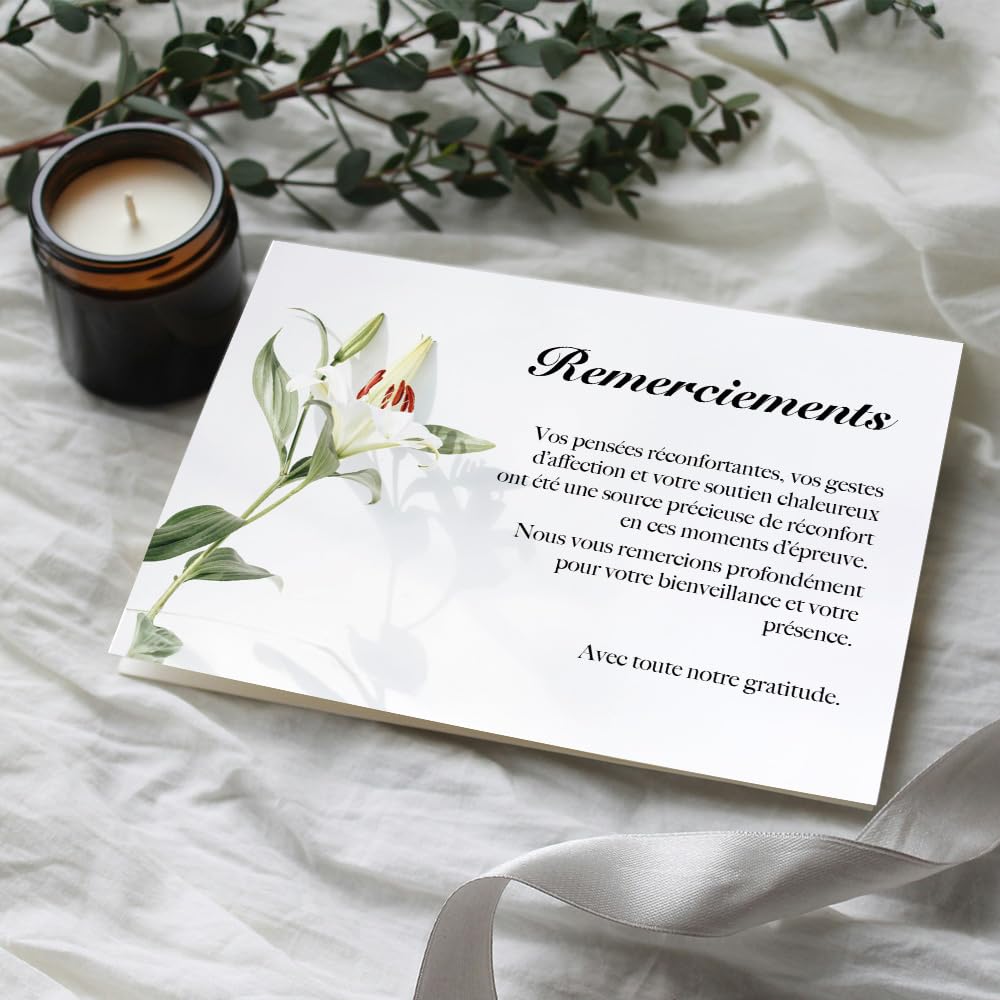 UTTSCHEID Cartes Remerciement - Deuil – Condoléances - Décès Obsèques - Cartes avec Enveloppes – Format A6 (10,5 x 14,8 cm) - Fleur de lys