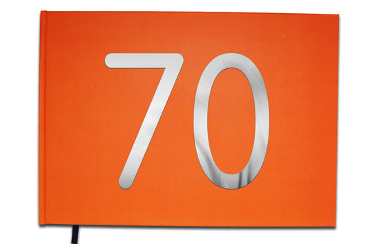 UTTSCHEID Livre d'or 70 Ans - Anniversaire, Mariage, Retraite - Lettres chromées -100 Pages - Qualité Premium Orange Corail