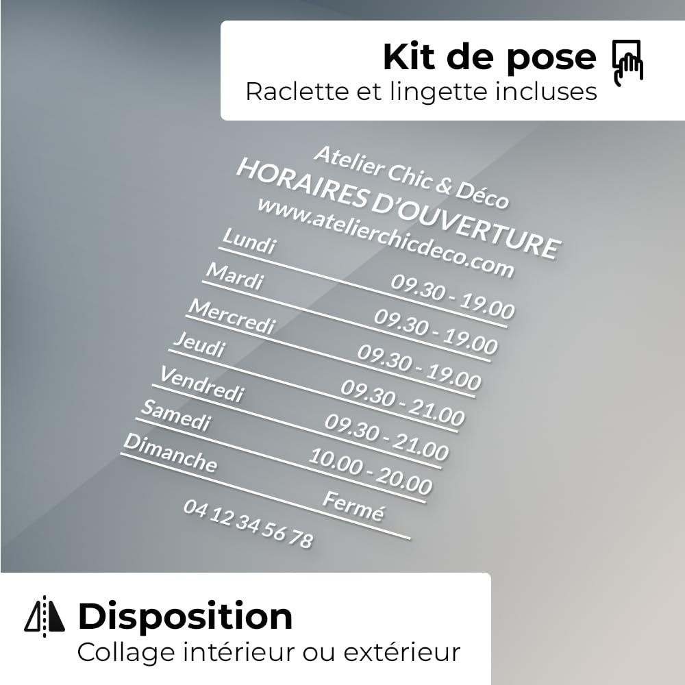 Autocollant sticker horaires vitrine magasin personnalisé - Design 2