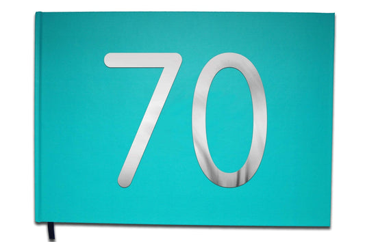 Livre d'or 70 Ans - Anniversaire, Mariage, Retraite - Lettres chromées -100 Pages - Qualité Premium - Uttscheid - Bleu Calanque