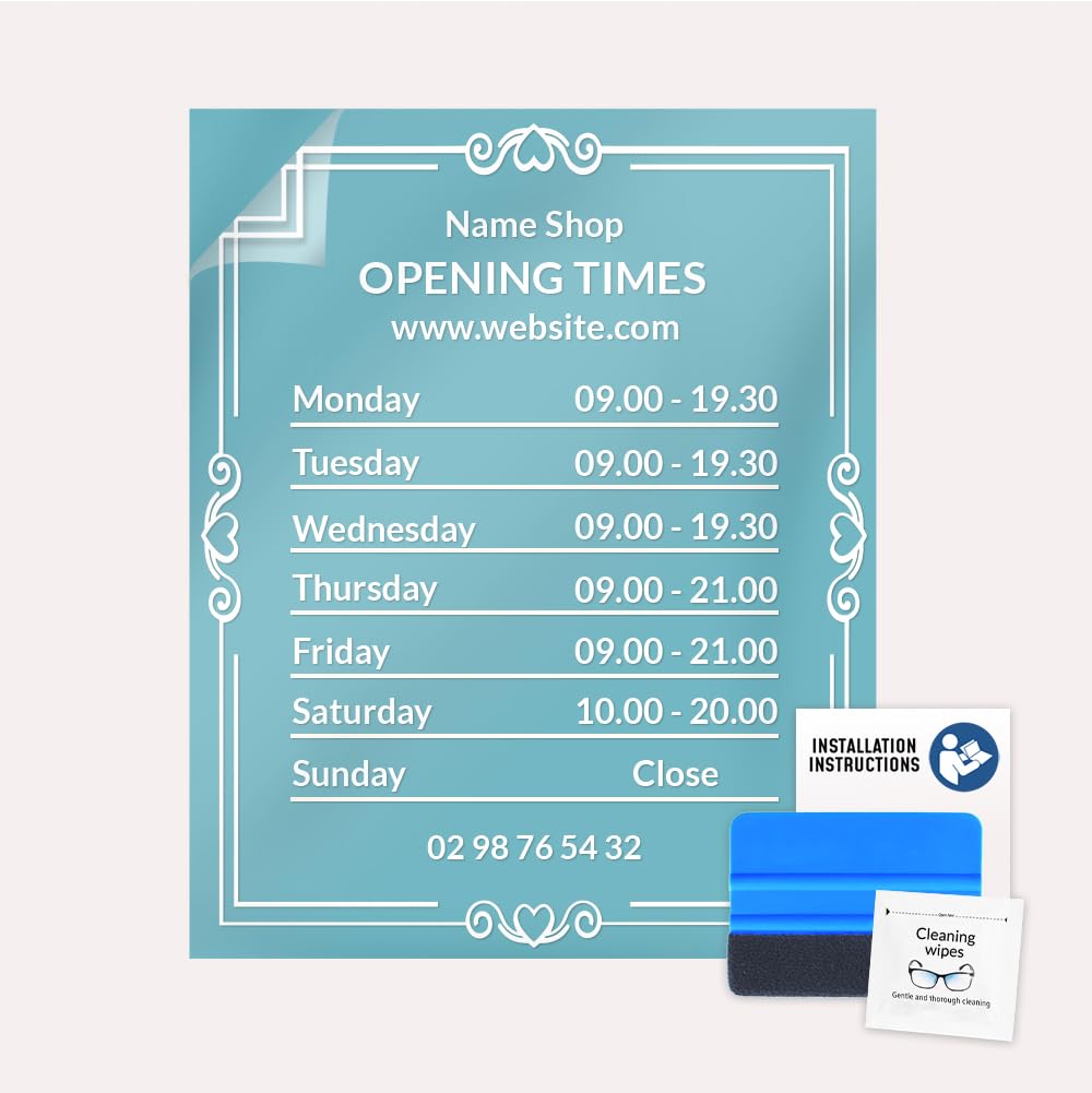 Autocollant sticker horaires vitrine magasin personnalisé - Design 3