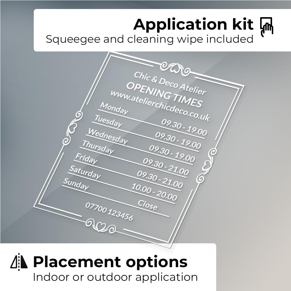 Autocollant sticker horaires vitrine magasin personnalisé - Design 3