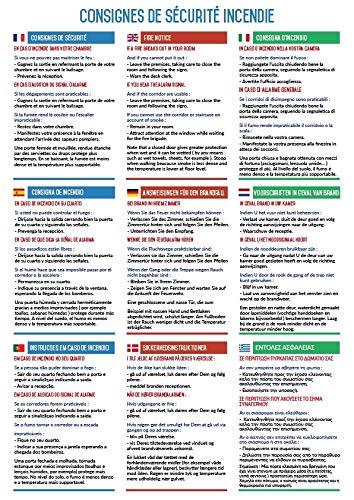 Autocollant vinyl - Consignes de sécurité pour une chambre d'hôtel en 9 langues - L.200 x H.300 mm