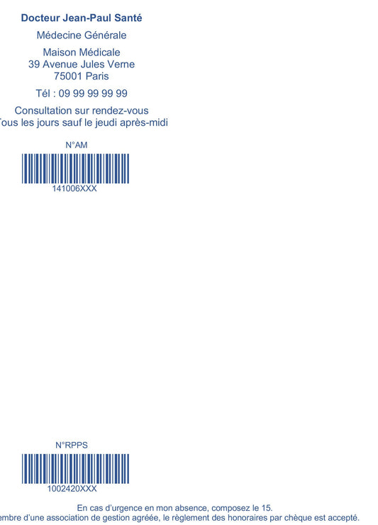 Lot de 50 - Bloc de 100 ordonnances - Ordonnancier personnalisé pour les professionnels de santé