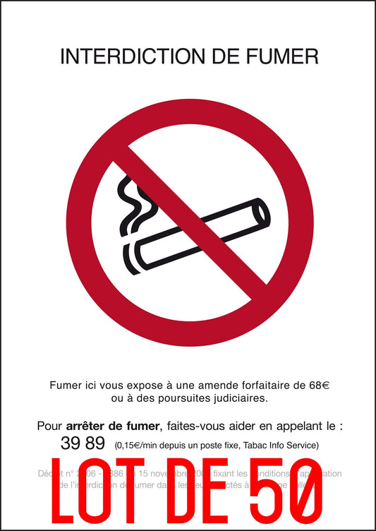 Autocollant vinyl - Interdiction interdit de fumer rectangle - L.148 x H.210 mm - 50