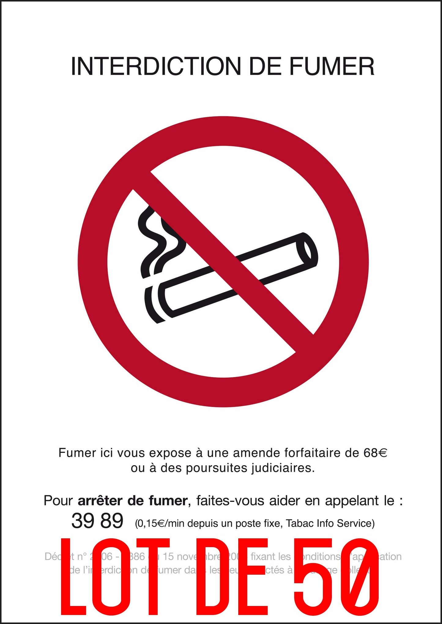 Autocollant vinyl - Interdiction interdit de fumer rectangle - L.148 x H.210 mm - 50