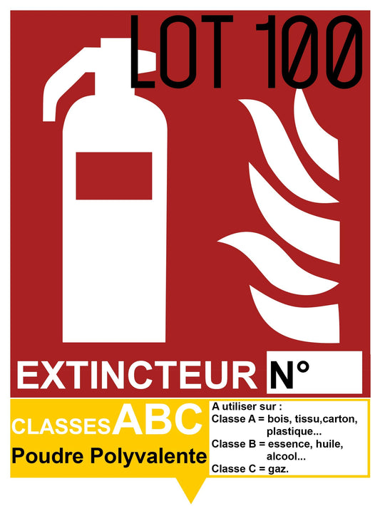 Autocollant vinyl - Autocollant vinyl - Signalétique extincteur ABC Poudre Polyvalente - L.150 x H.200 mm - 100