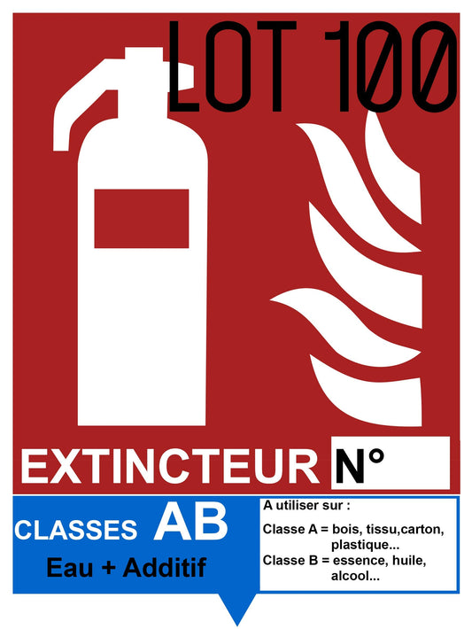 Autocollant vinyl - Signalétique extincteur AB Eau + Additif - L.150 x H.200 mm - 100