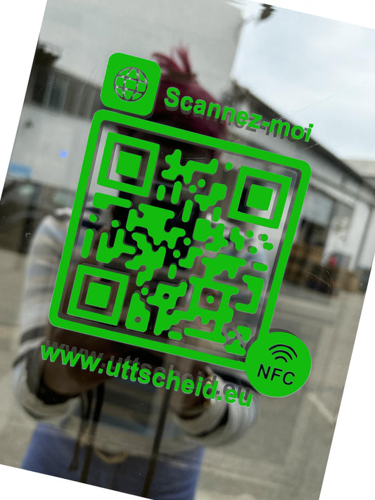 QR Code et NFC - Autocollant PVC hautes performances pour vitrine, véhicule, comptoir - Facebook - Instagram - Site internet - Tripadvisor... 10 cm x 10 cm - Vert