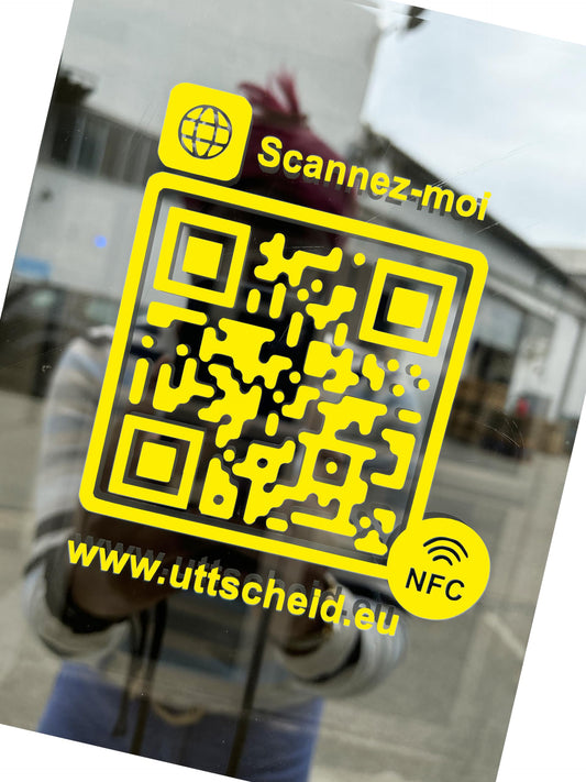 QR Code et NFC - Autocollant PVC hautes performances pour vitrine, véhicule, comptoir - Facebook - Instagram - Site internet - Tripadvisor... 10 cm x 10 cm - Jaune