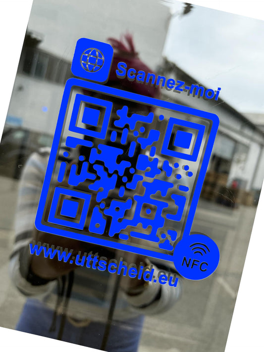 QR Code et NFC - Autocollant PVC hautes performances pour vitrine, véhicule, comptoir - Facebook - Instagram - Site internet - Tripadvisor... 10 cm x 10 cm - Bleu