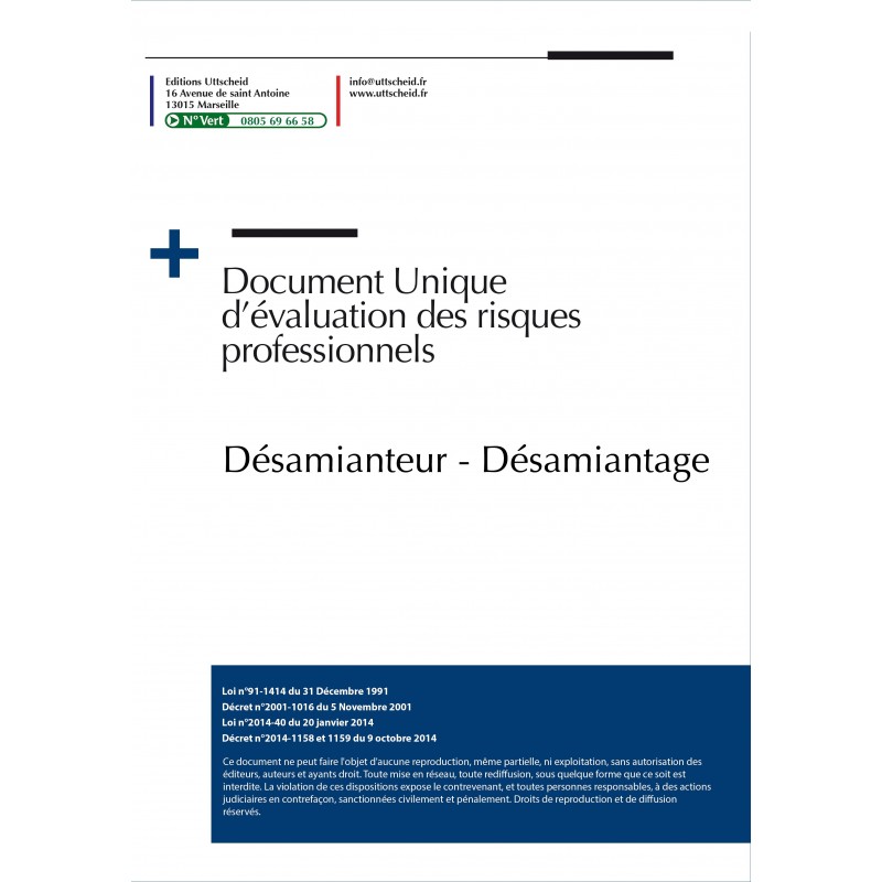 Document unique d'évaluation des risques professionnels métier :  Désamianteur - Désamiantage - Version 2017