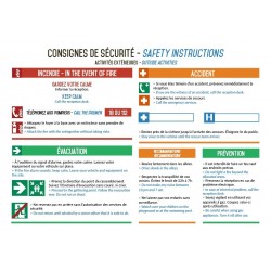 Consignes de sécurité activités extérieures en Anglais et Français - L.300 x H.200 mm