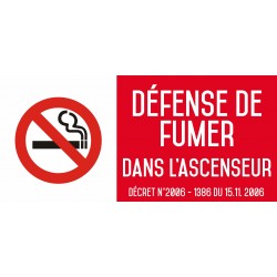 Défense de fumer dans l'ascenseur - Autocollant vinyl waterproof - L.200 x H.100 mm