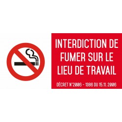 Autocollant vinyl - Interdiction interdit de fumer sur le lieu de travail - L.200 x H.100 mm