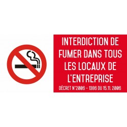 Autocollant vinyl - Interdiction interdit de fumer dans tous les locaux de l'entreprise - L.200 x H.100 mm
