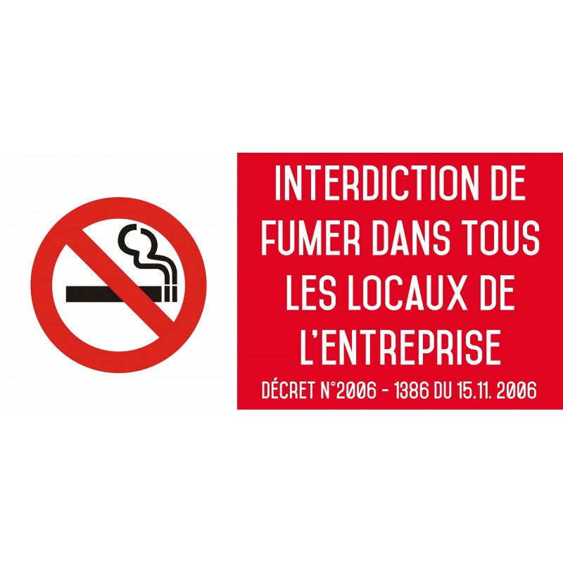 Autocollant vinyl - Interdiction interdit de fumer dans tous les locaux de l'entreprise - L.200 x H.100 mm
