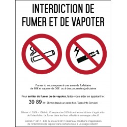 Autocollant vinyl - Interdiction interdit de fumer et vapoter - L.148 x H.210 mm
