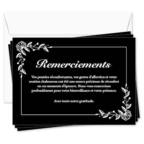UTTSCHEID Cartes Remerciement - Deuil – Condoléances - Décès Obsèques - Cartes avec Enveloppes – Format A6 (10,5 x 14,8 cm) - Harmonie Florale