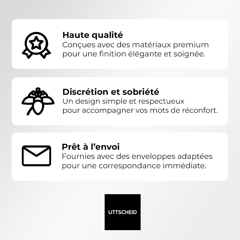 UTTSCHEID Cartes Remerciement - Deuil – Condoléances - Décès Obsèques - Cartes avec Enveloppes – Format A6 (10,5 x 14,8 cm) - Harmonie Florale