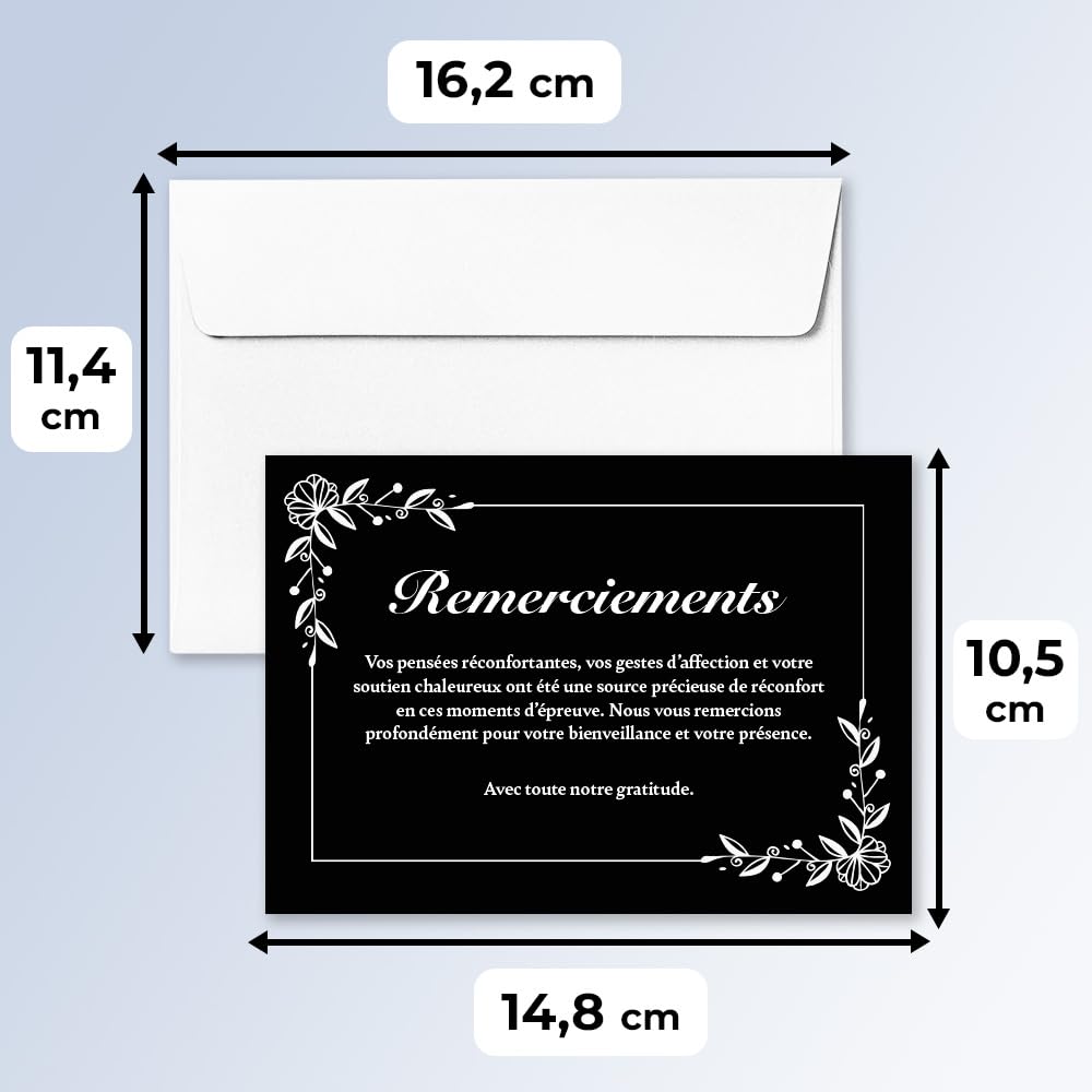 UTTSCHEID Cartes Remerciement - Deuil – Condoléances - Décès Obsèques - Cartes avec Enveloppes – Format A6 (10,5 x 14,8 cm) - Harmonie Florale