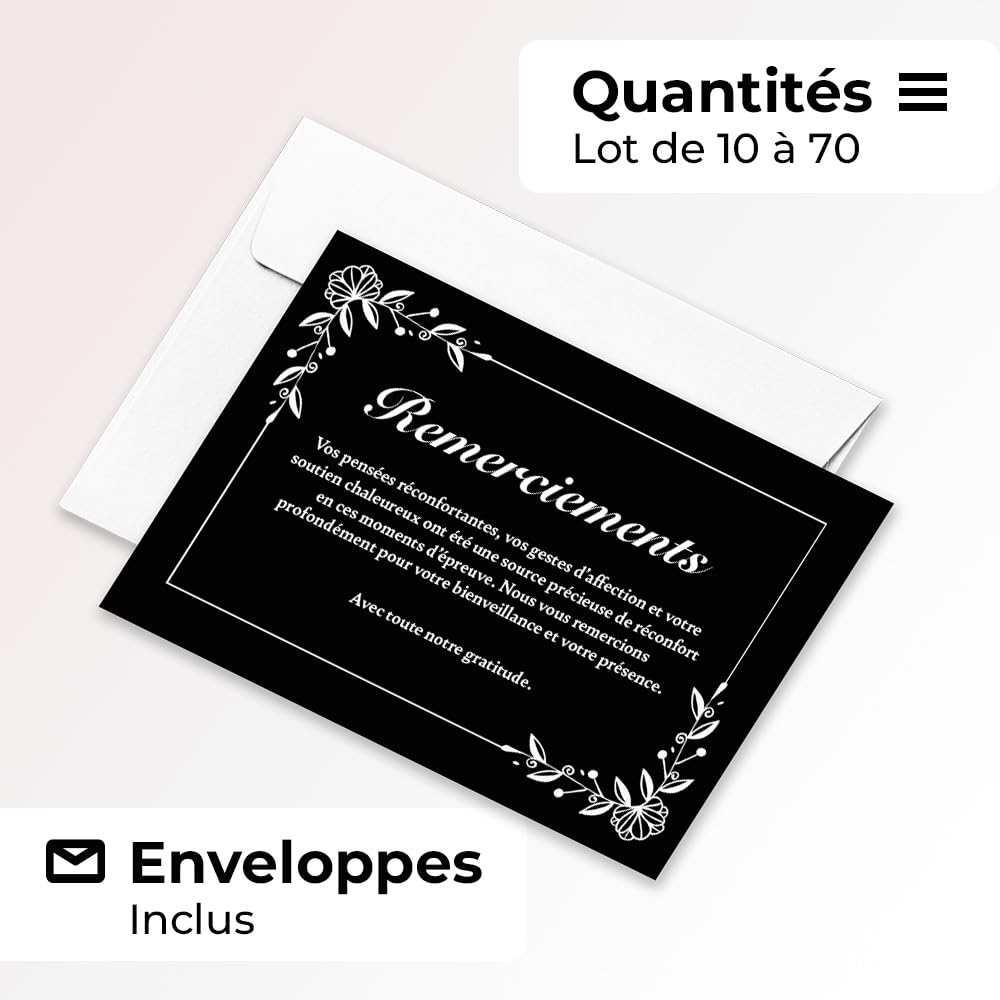 UTTSCHEID Cartes Remerciement - Deuil – Condoléances - Décès Obsèques - Cartes avec Enveloppes – Format A6 (10,5 x 14,8 cm) - Harmonie Florale