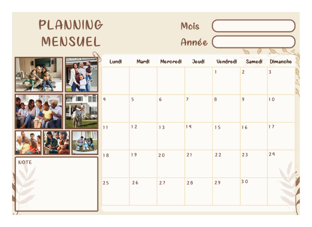 Calendrier Personnalisé Magnétique ou adhésif - Planning Repas Familiaux - Emploi du temps - Tâches - Tableau Aimanté - Hebdomadaire - Mensuel - En Français (Planning mensuel II)