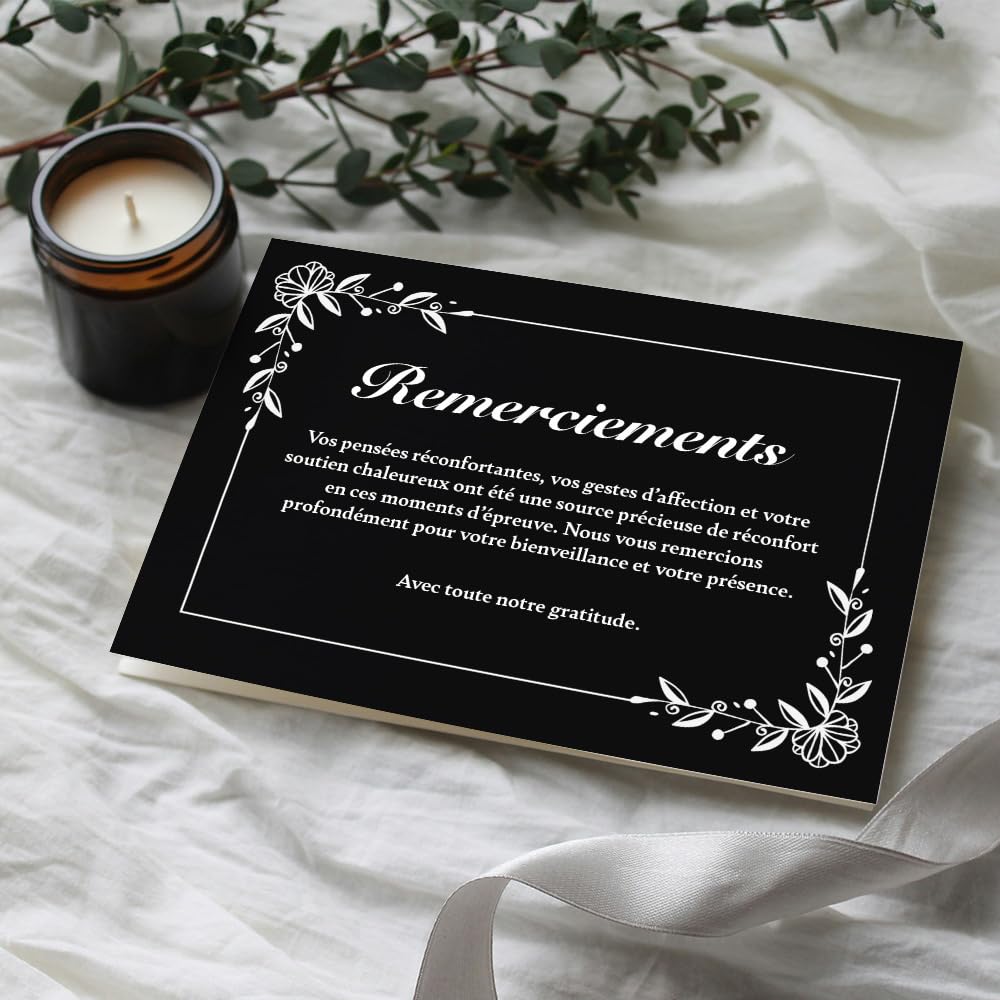 UTTSCHEID Cartes Remerciement - Deuil – Condoléances - Décès Obsèques - Cartes avec Enveloppes – Format A6 (10,5 x 14,8 cm) - Harmonie Florale