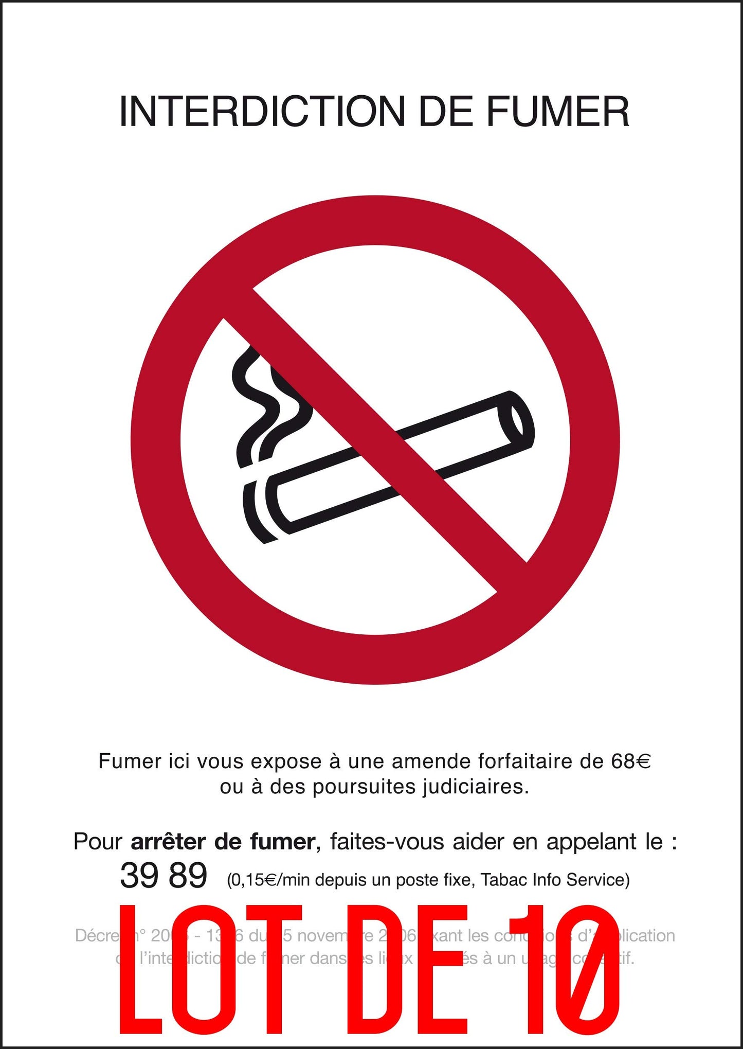 Autocollant vinyl - Interdiction interdit de fumer rectangle - L.148 x H.210 mm - 10