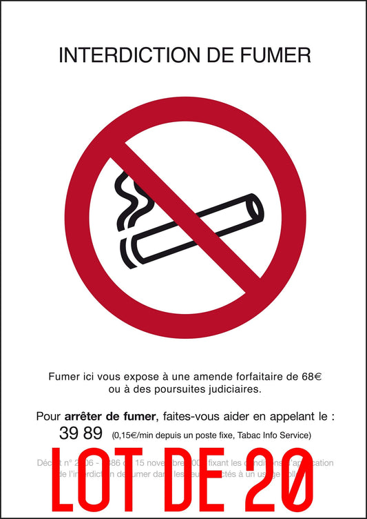 Autocollant vinyl - Interdiction interdit de fumer rectangle - L.148 x H.210 mm - 20