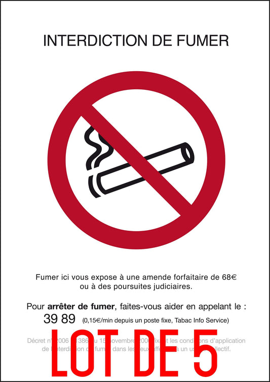 Autocollant vinyl - Interdiction interdit de fumer rectangle - L.148 x H.210 mm - 5