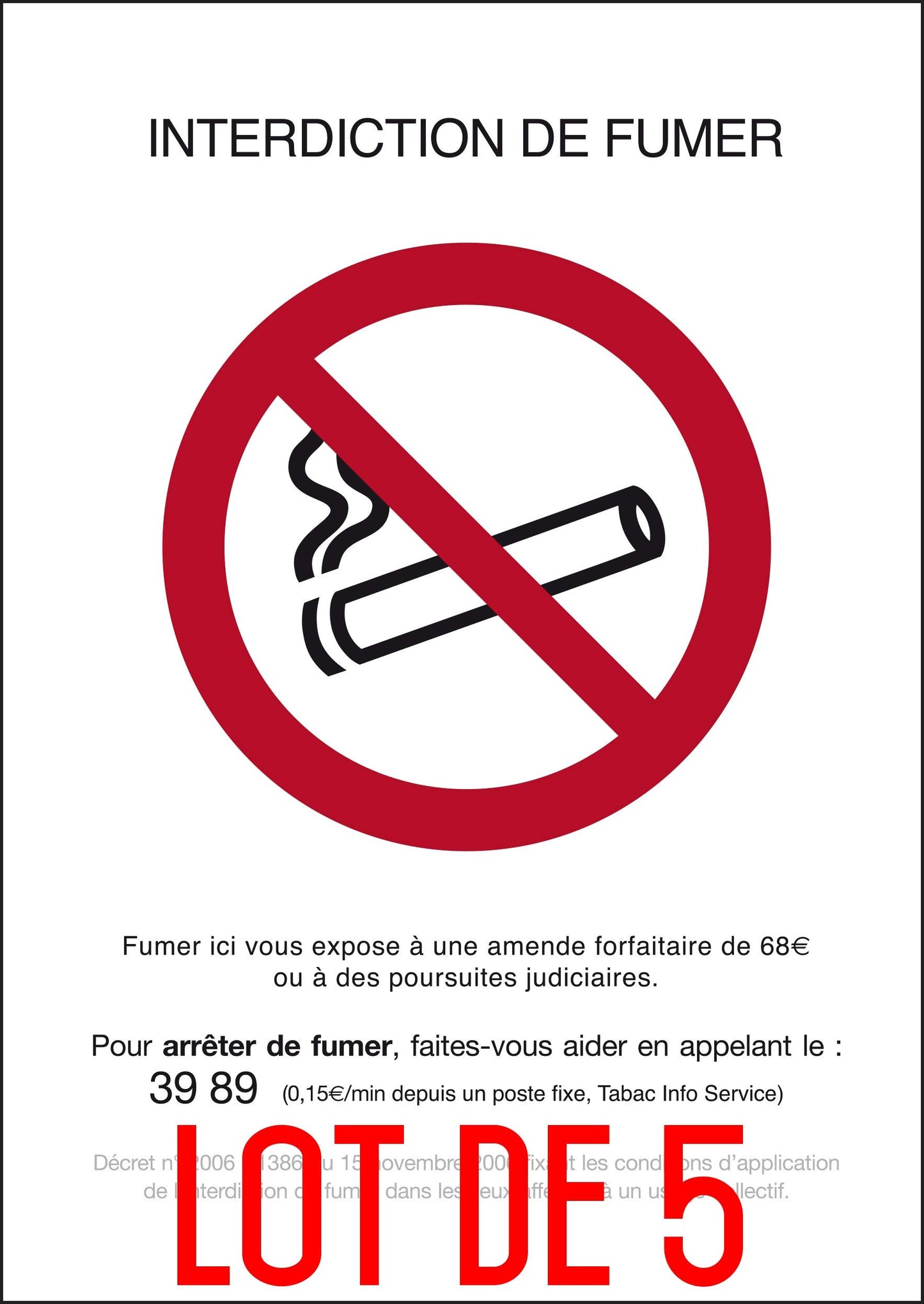 Autocollant vinyl - Interdiction interdit de fumer rectangle - L.148 x H.210 mm - 5