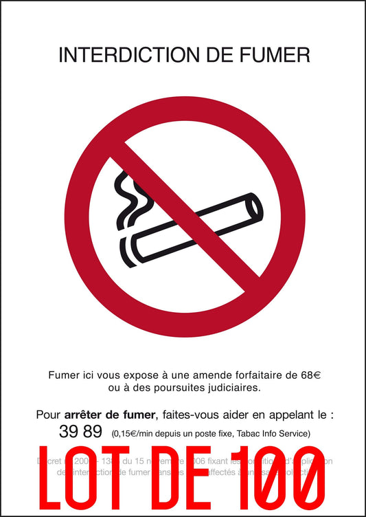 Autocollant vinyl - Interdiction interdit de fumer rectangle - L.148 x H.210 mm - 100