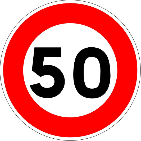 Autocollant vinyl - Panneau de limitation de vitesse à 50 km/h - Diamètre de 200 mm