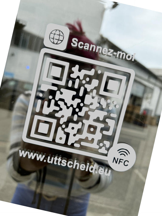 QR Code et NFC - Autocollant PVC hautes performances pour vitrine, véhicule, comptoir - Facebook - Instagram - Site internet - Tripadvisor... 10 cm x 10 cm - Chrome
