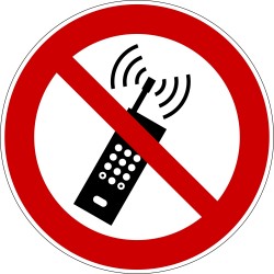Panneau interdiction d´activer des téléphones mobiles